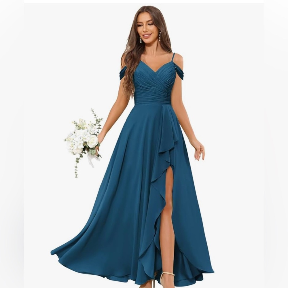 Peacock Ruched Chiffon Dress